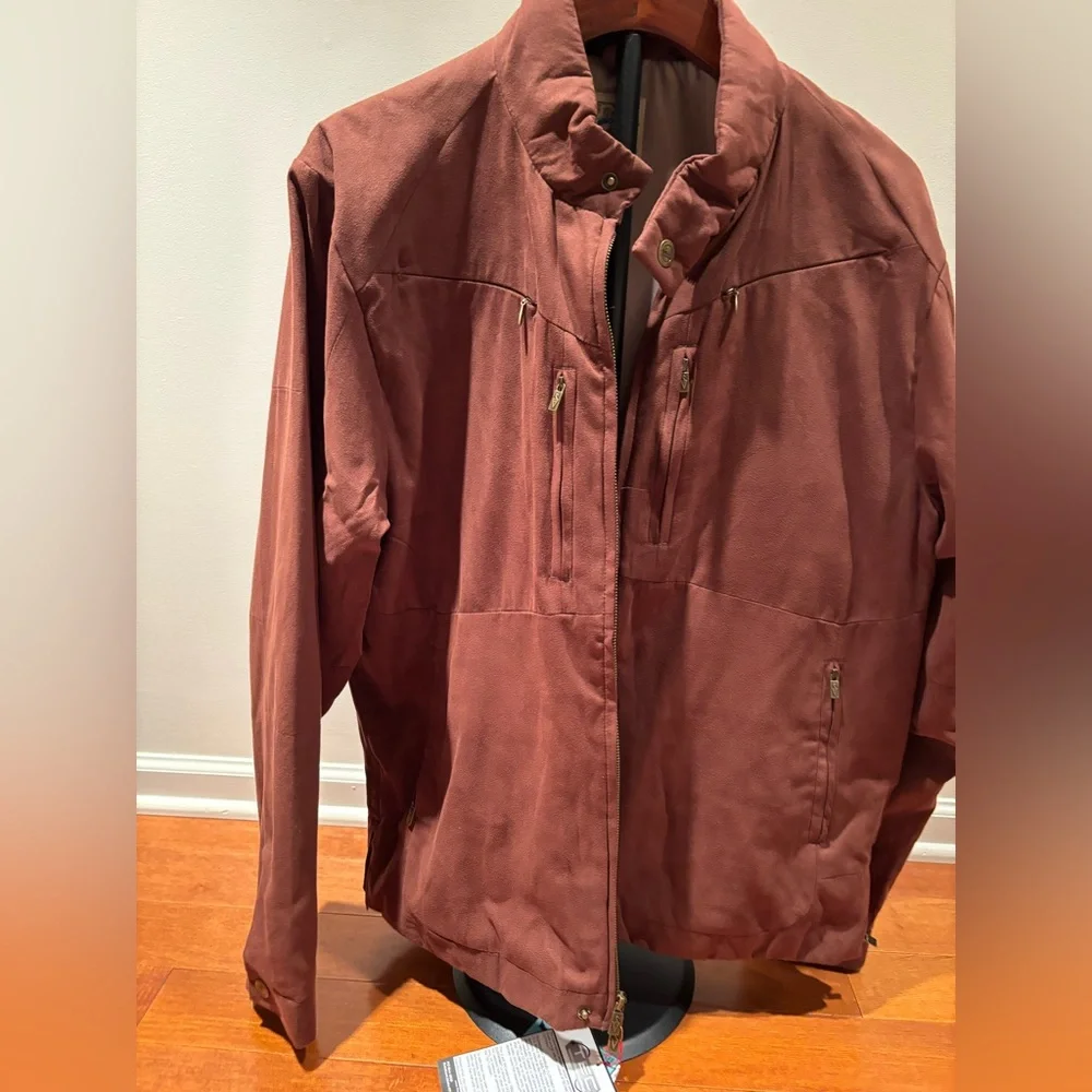 NWT TravelSmith SeV Rodeo‎ Men’s Jacket M Brown Zip Up Utility Pockets Teflon